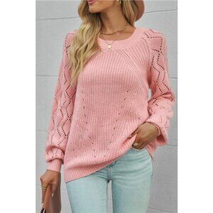 Hollow-Out Puffy Sleeve Knit‎ Sweater